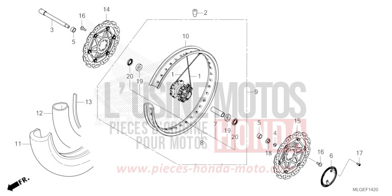 ROUE AVANT 1 de Africa Twin Méca GLINT WAVE BLUE METALLIC B197X de 2023